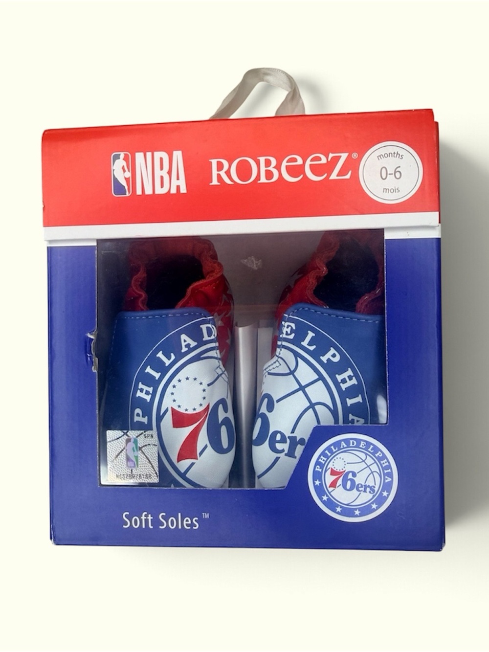 New! Robeez Philadelphia 76ers Soft Sole Baby Shoes - Blue & Red (0-6 Months)